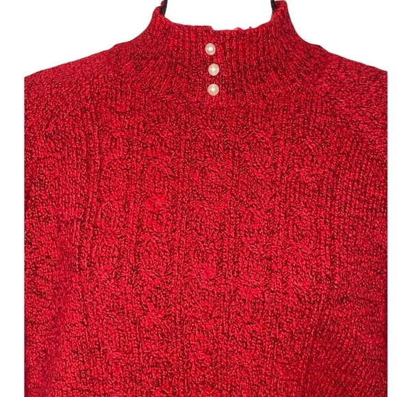 Vintage Red Knit Sweater Mock Neck Pearl Button Detail Pullover Lage - Picture 2 of 6